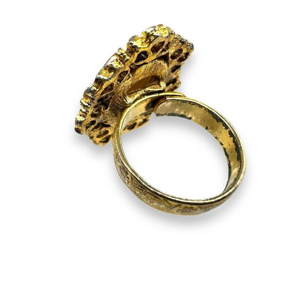 Vintage Floral gold-tone cameo Flower Rose Romantic Coquette Aesthetic Ring 7 - Picture 4 of 6